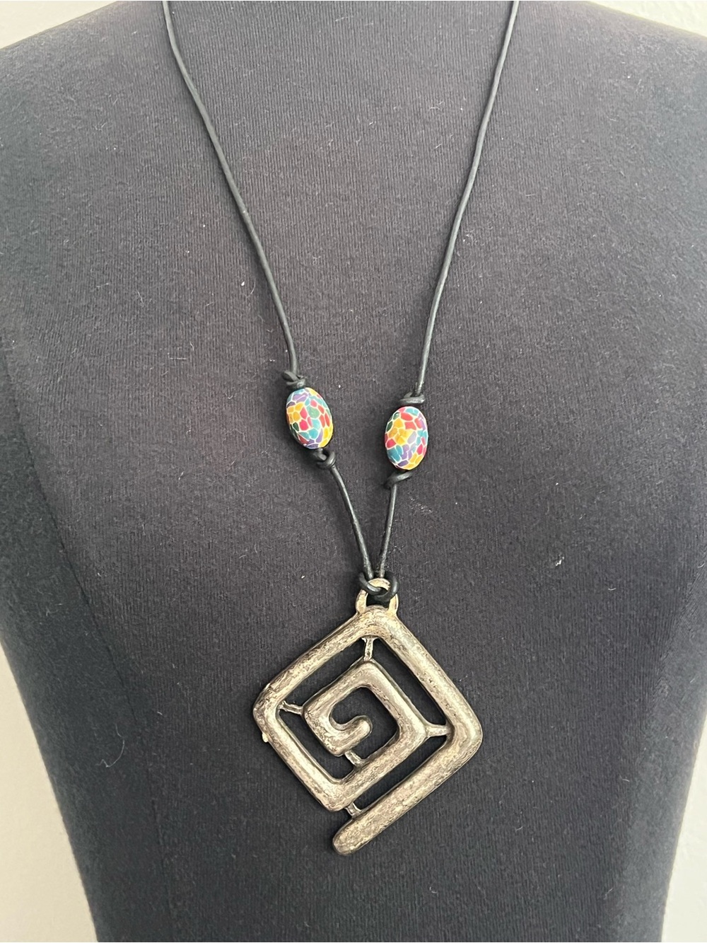 Handmade Spiral Pendant Necklace with Multicolor Beads